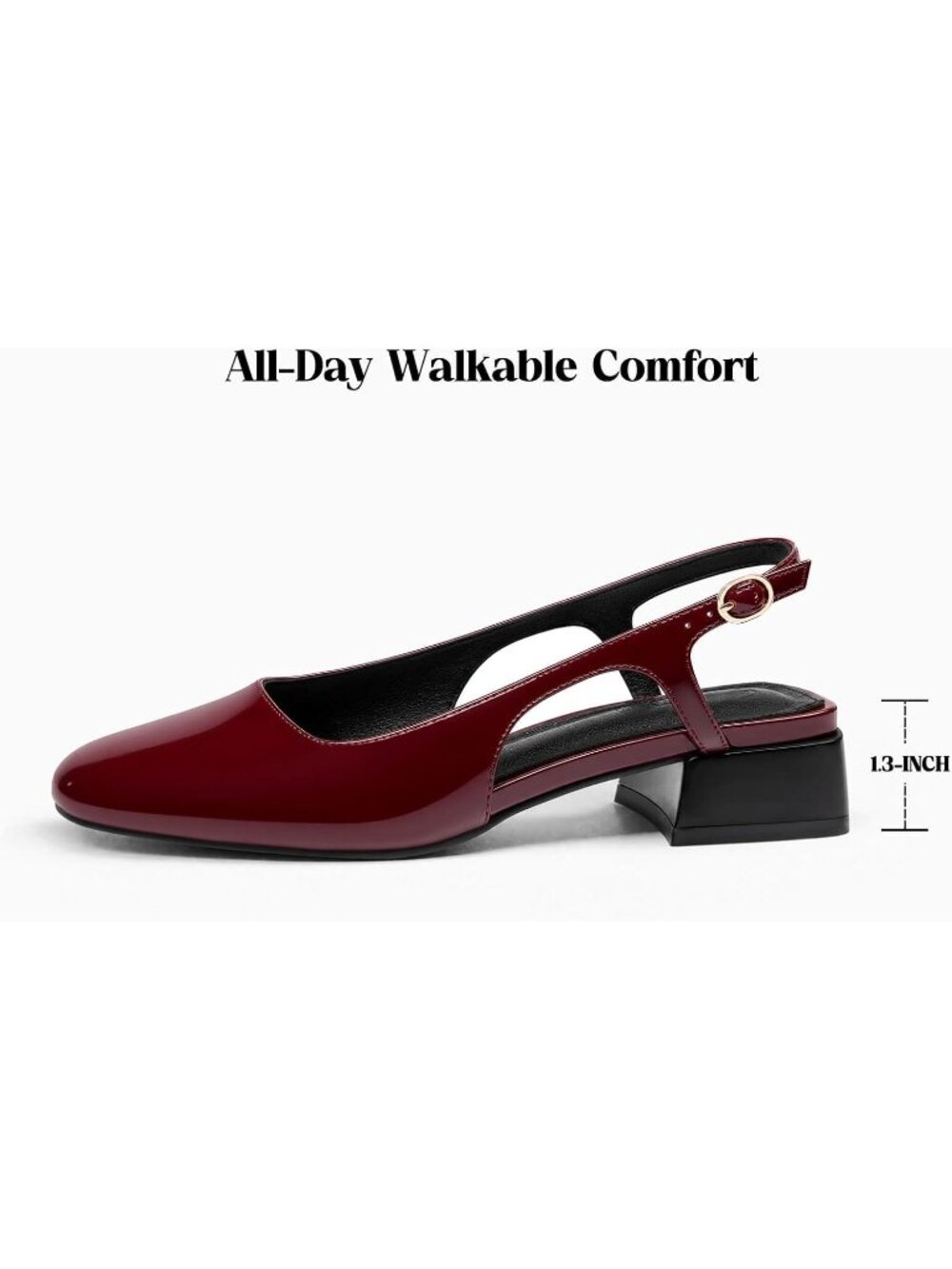Women's Burgundy Slingback Chunky Low Heels Closed Square Toe Pumps Work Shoes - Picture 5 of 6